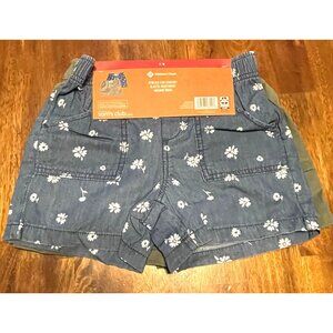 2Pk Woven Shorts Girls 7/8 Daisy Print Olive Green Comfort Elastic Waistband
